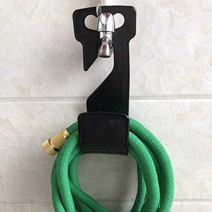 2 Pack Garden Hose Hanger Wall Mount Hose Holder Hook Fit to 25 50 75 100foot Hose (ABS Plastic, Black)