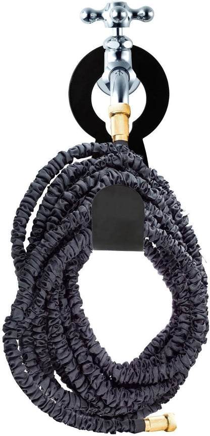 2 Pack Garden Hose Hanger Wall Mount Hose Holder Hook Fit to 25 50 75 100foot Hose (ABS Plastic, Black)