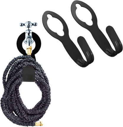2 Pack Garden Hose Hanger Wall Mount Hose Holder Hook Fit to 25 50 75 100foot Hose (ABS Plastic, Black)