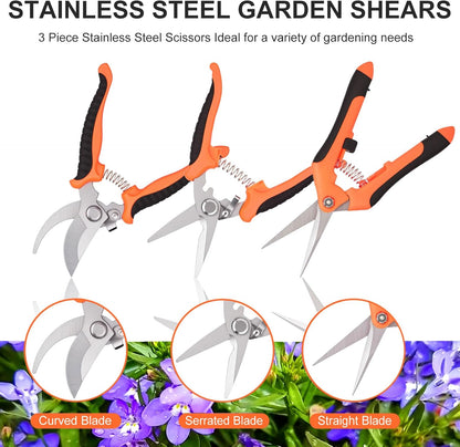 3 Pcs Garden Pruning Shears, Stainless Steel Gardening Scissors