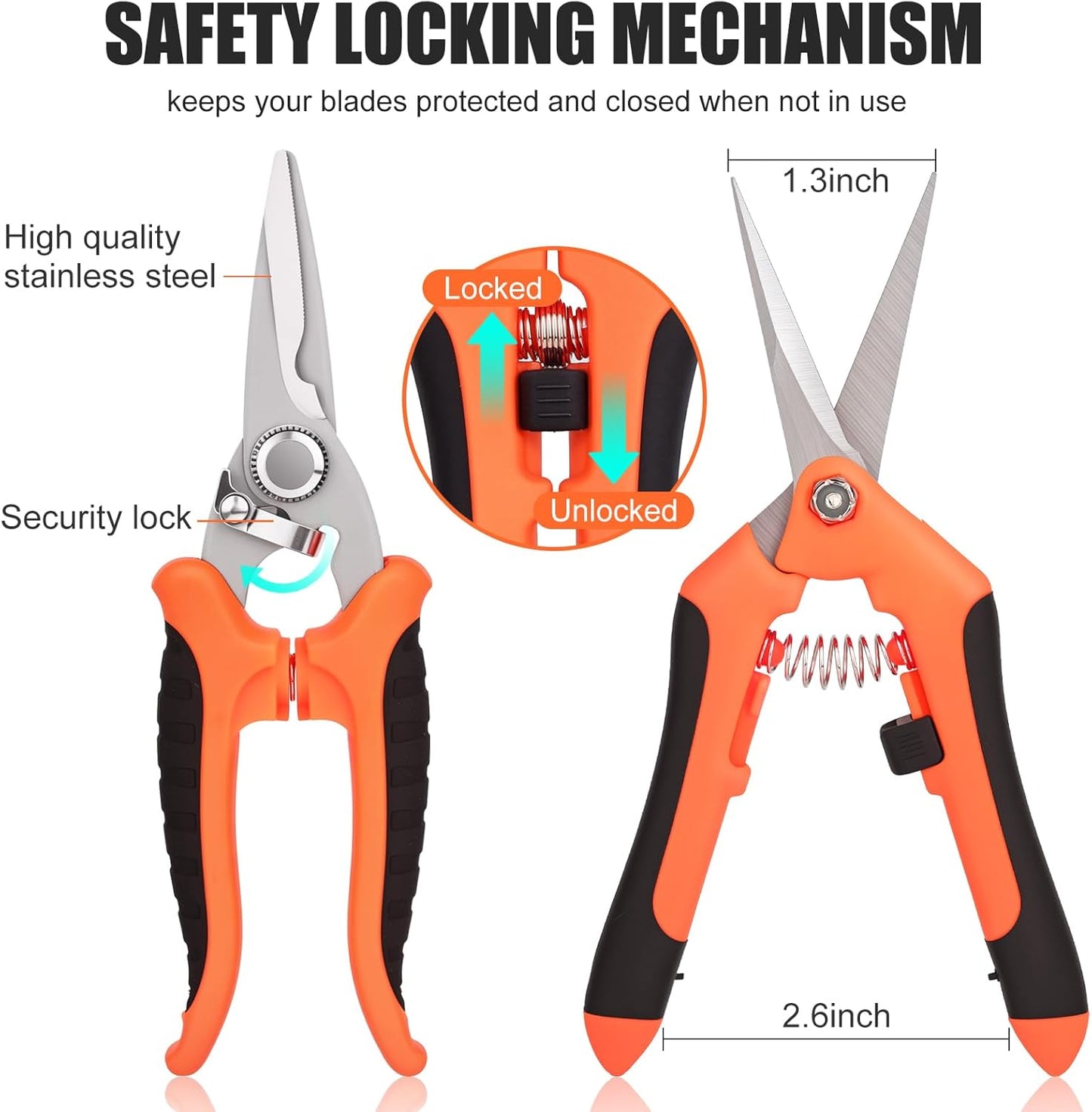 3 Pcs Garden Pruning Shears, Stainless Steel Gardening Scissors