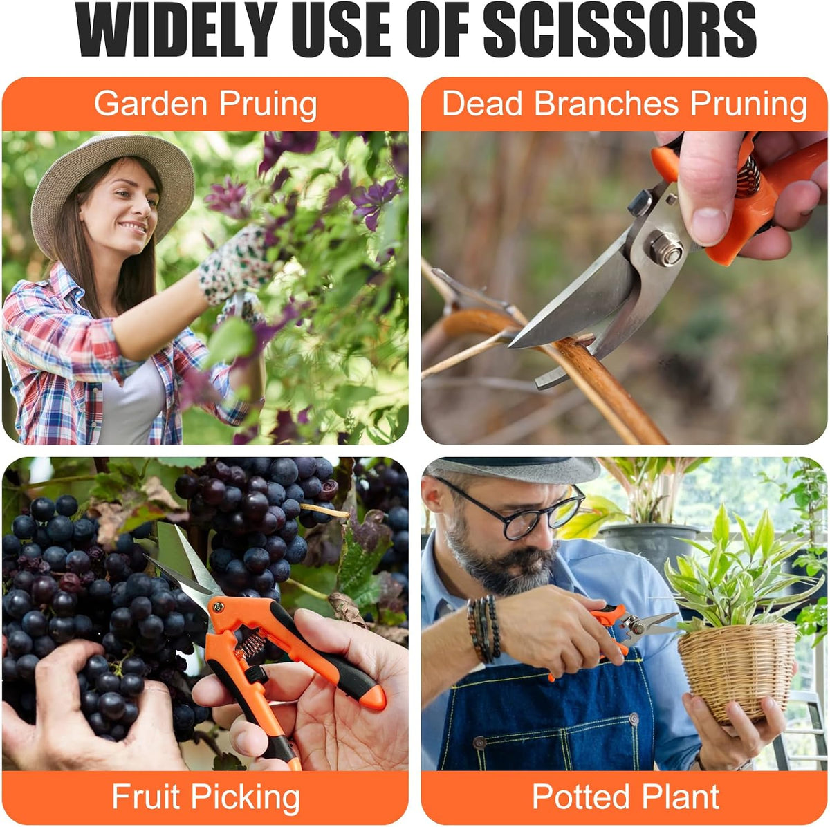 3 Pcs Garden Pruning Shears, Stainless Steel Gardening Scissors