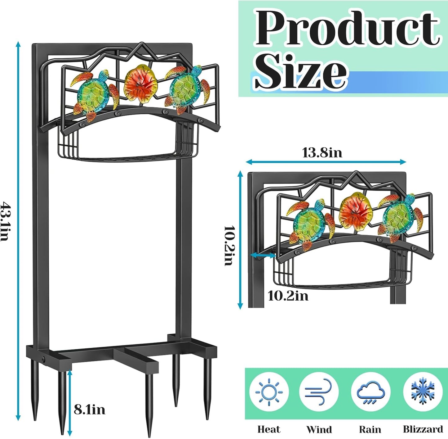 Garden Water Hose Holder 5 Spikes, Freestanding Hose Stand for Outside Yard