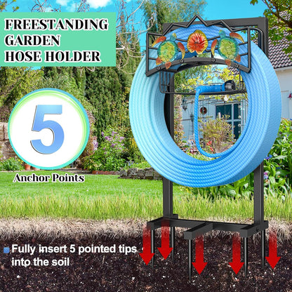 Garden Water Hose Holder 5 Spikes, Freestanding Hose Stand for Outside Yard