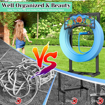 Garden Water Hose Holder 5 Spikes, Freestanding Hose Stand for Outside Yard