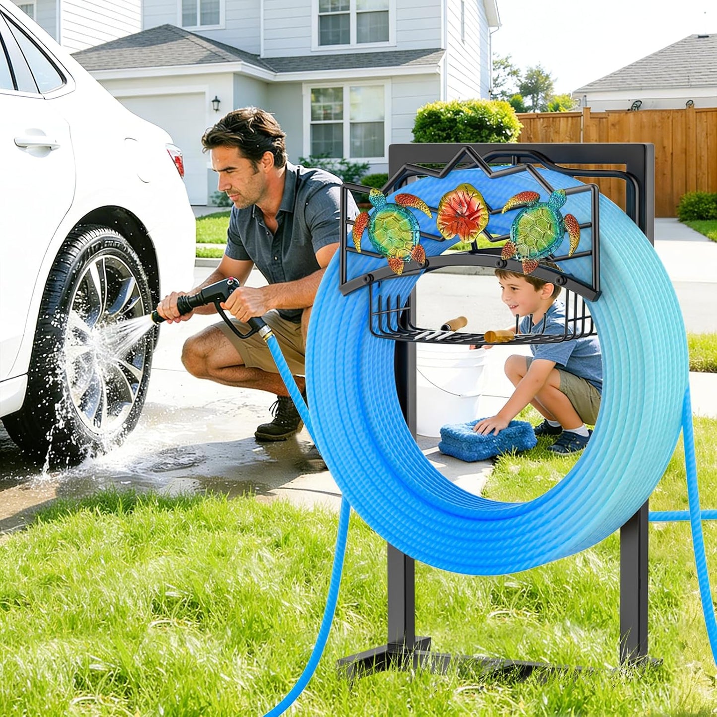 Garden Water Hose Holder 5 Spikes, Freestanding Hose Stand for Outside Yard
