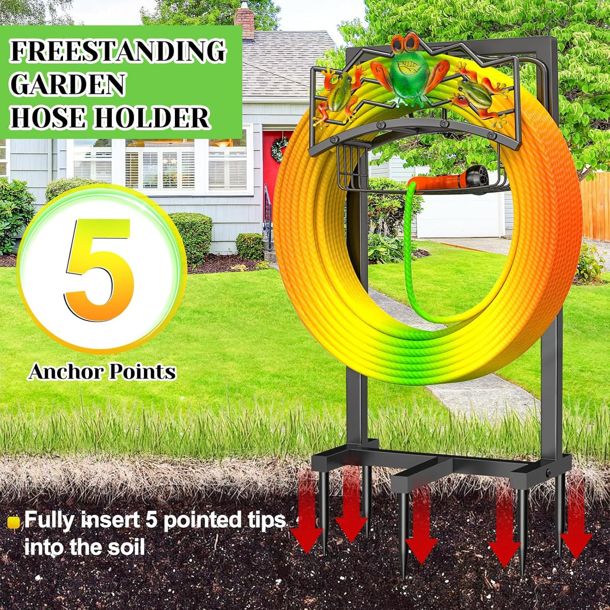 Garden Water Hose Holder 5 Spikes, Freestanding Hose Stand for Outside Yard