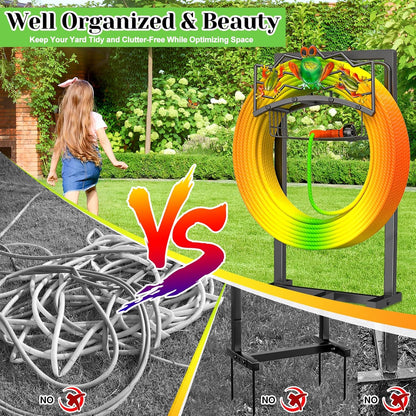 Garden Water Hose Holder 5 Spikes, Freestanding Hose Stand for Outside Yard