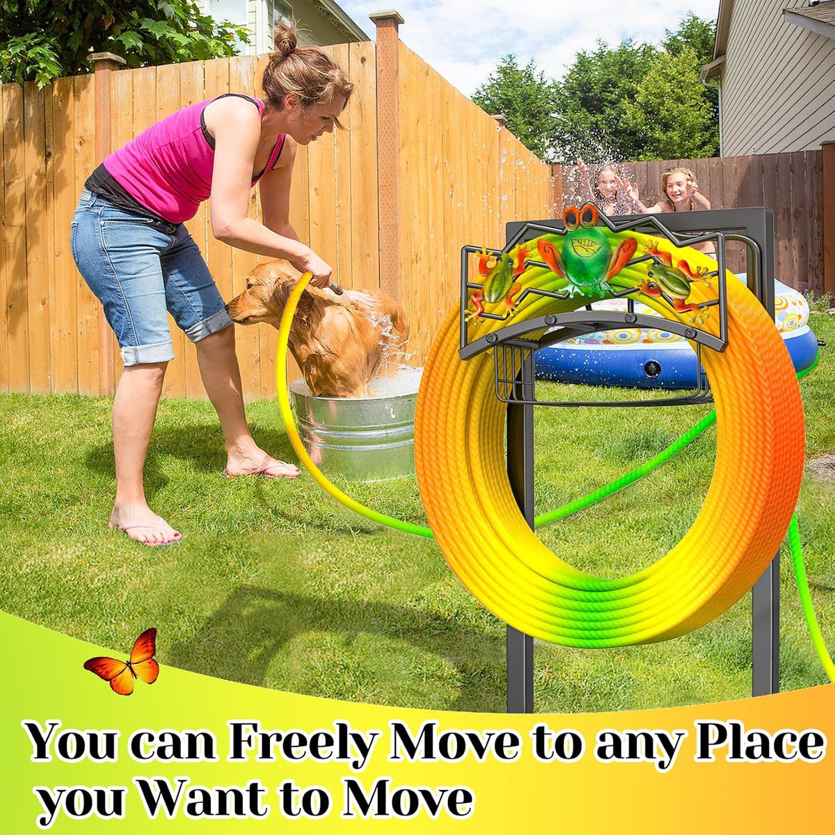Garden Water Hose Holder 5 Spikes, Freestanding Hose Stand for Outside Yard
