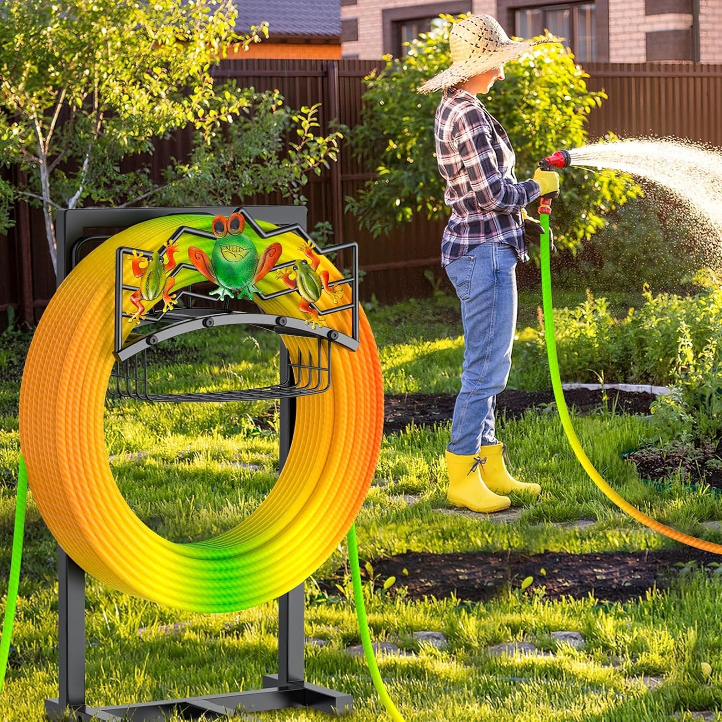 Garden Water Hose Holder 5 Spikes, Freestanding Hose Stand for Outside Yard