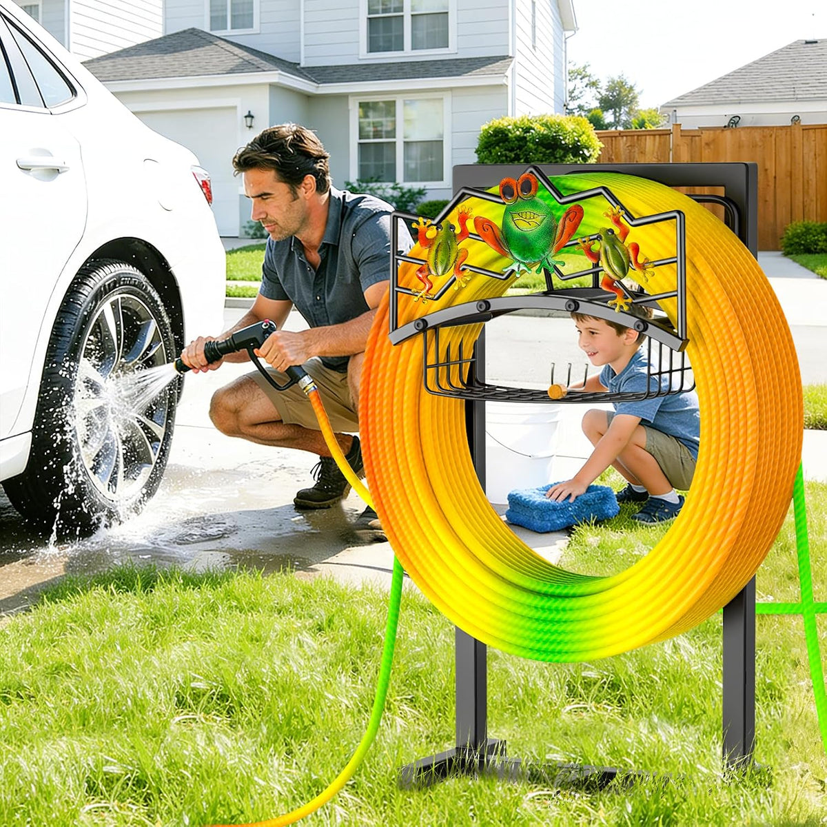 Garden Water Hose Holder 5 Spikes, Freestanding Hose Stand for Outside Yard