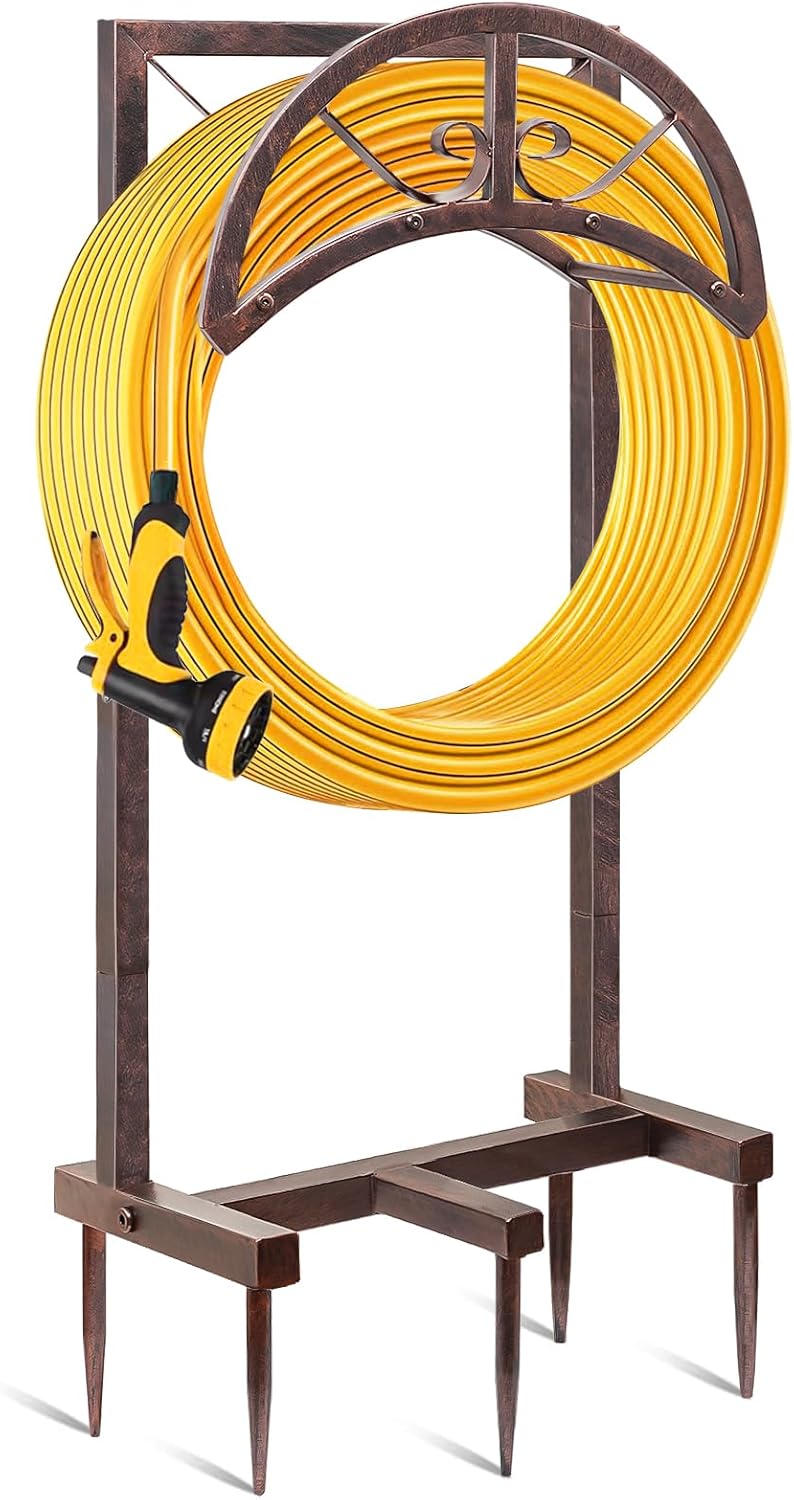 Garden Water Hose Holder 5 Spikes, Freestanding Hose Stand for Outside Yard