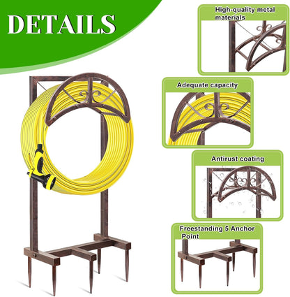 Garden Water Hose Holder 5 Spikes, Freestanding Hose Stand for Outside Yard