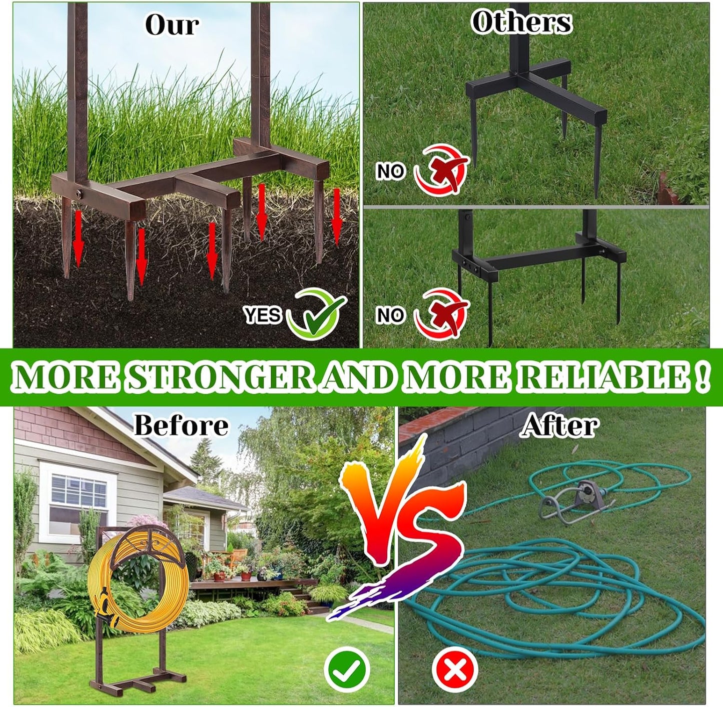 Garden Water Hose Holder 5 Spikes, Freestanding Hose Stand for Outside Yard