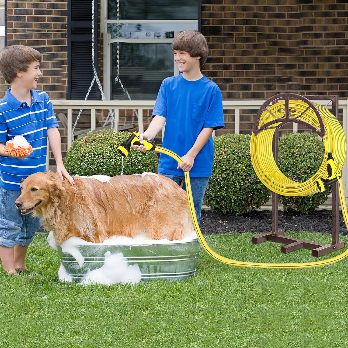 Garden Water Hose Holder 5 Spikes, Freestanding Hose Stand for Outside Yard