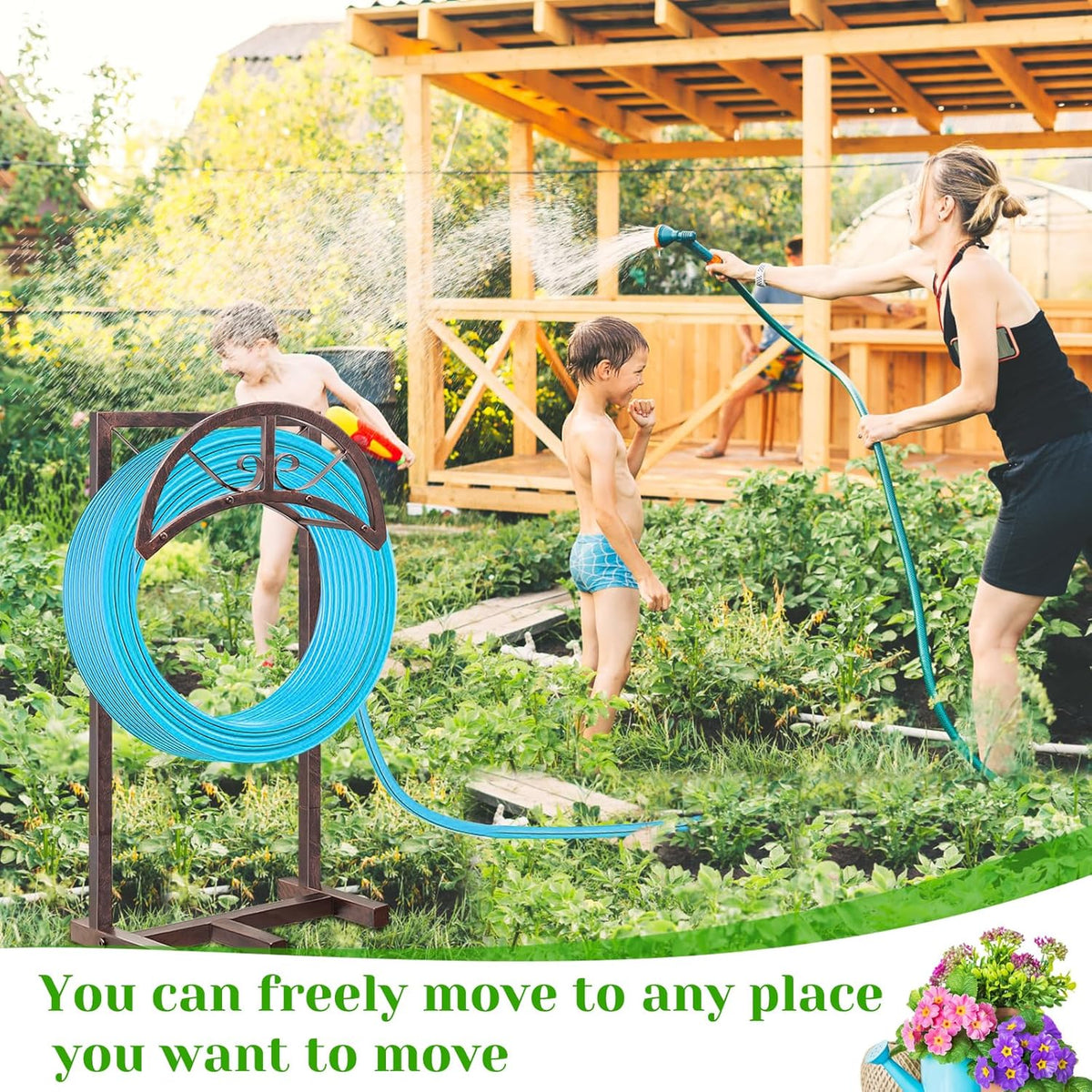 Garden Water Hose Holder 5 Spikes, Freestanding Hose Stand for Outside Yard