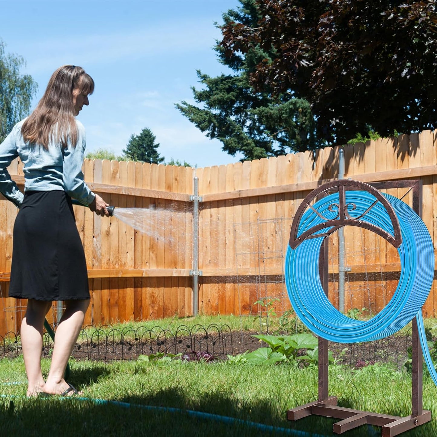Garden Water Hose Holder 5 Spikes, Freestanding Hose Stand for Outside Yard