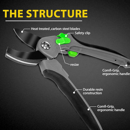 Garden Shears, Sharp Pruners for Gardening with Locking Mechanism, Ideal for Trimming, Harvesting