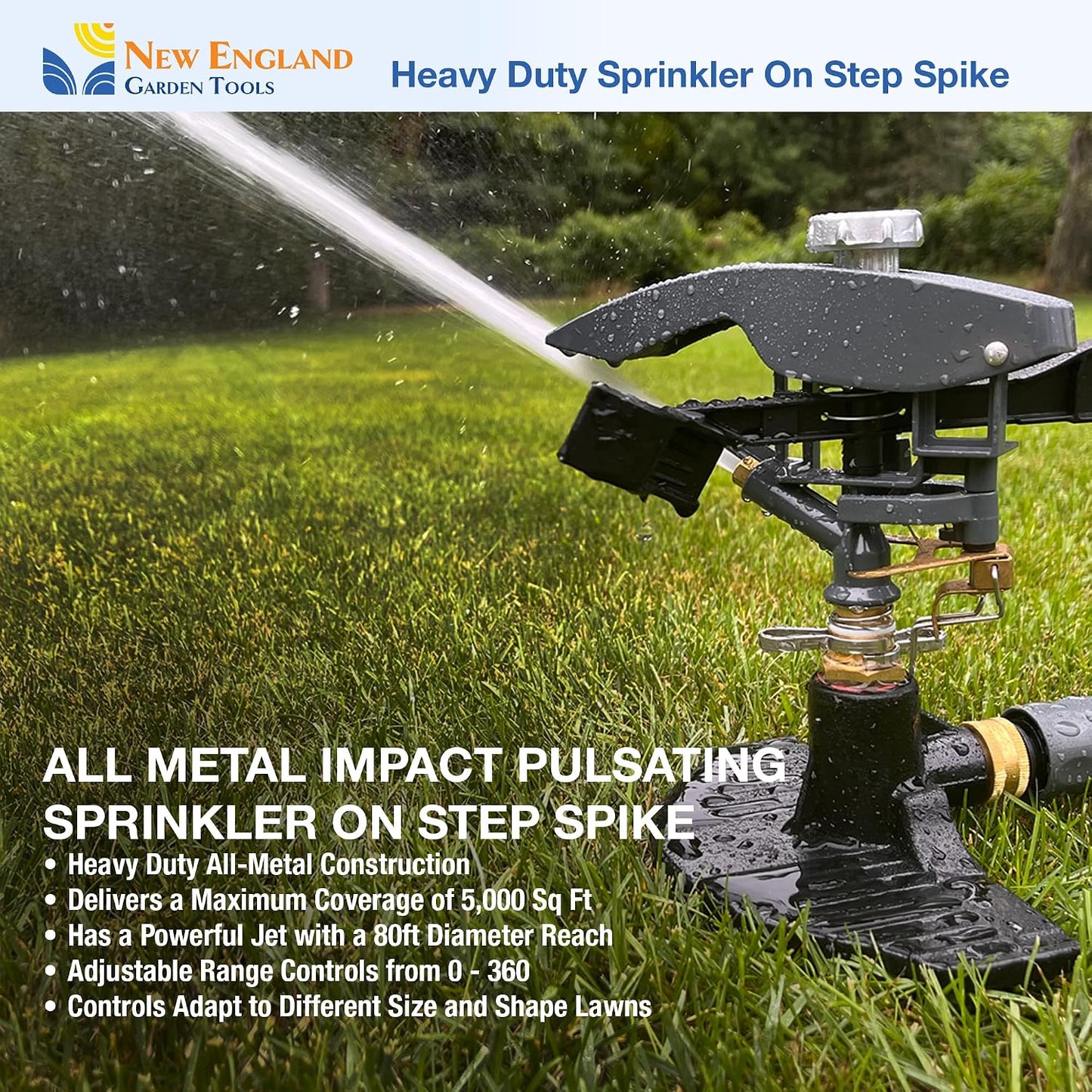 Heavy Duty Impact Pulsating Sprinkler 300004, Powerful Jet Reach 80 ft Diameter, 360° Range Control to Cover up to 5,000 Sq Ft for Farm, Lawn and Garden Irrigation