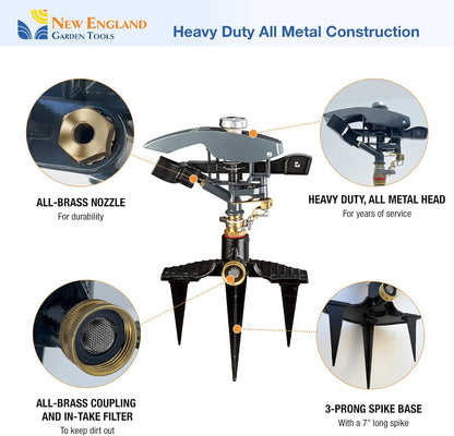 Heavy Duty Impact Pulsating Sprinkler 300004, Powerful Jet Reach 80 ft Diameter, 360° Range Control to Cover up to 5,000 Sq Ft for Farm, Lawn and Garden Irrigation