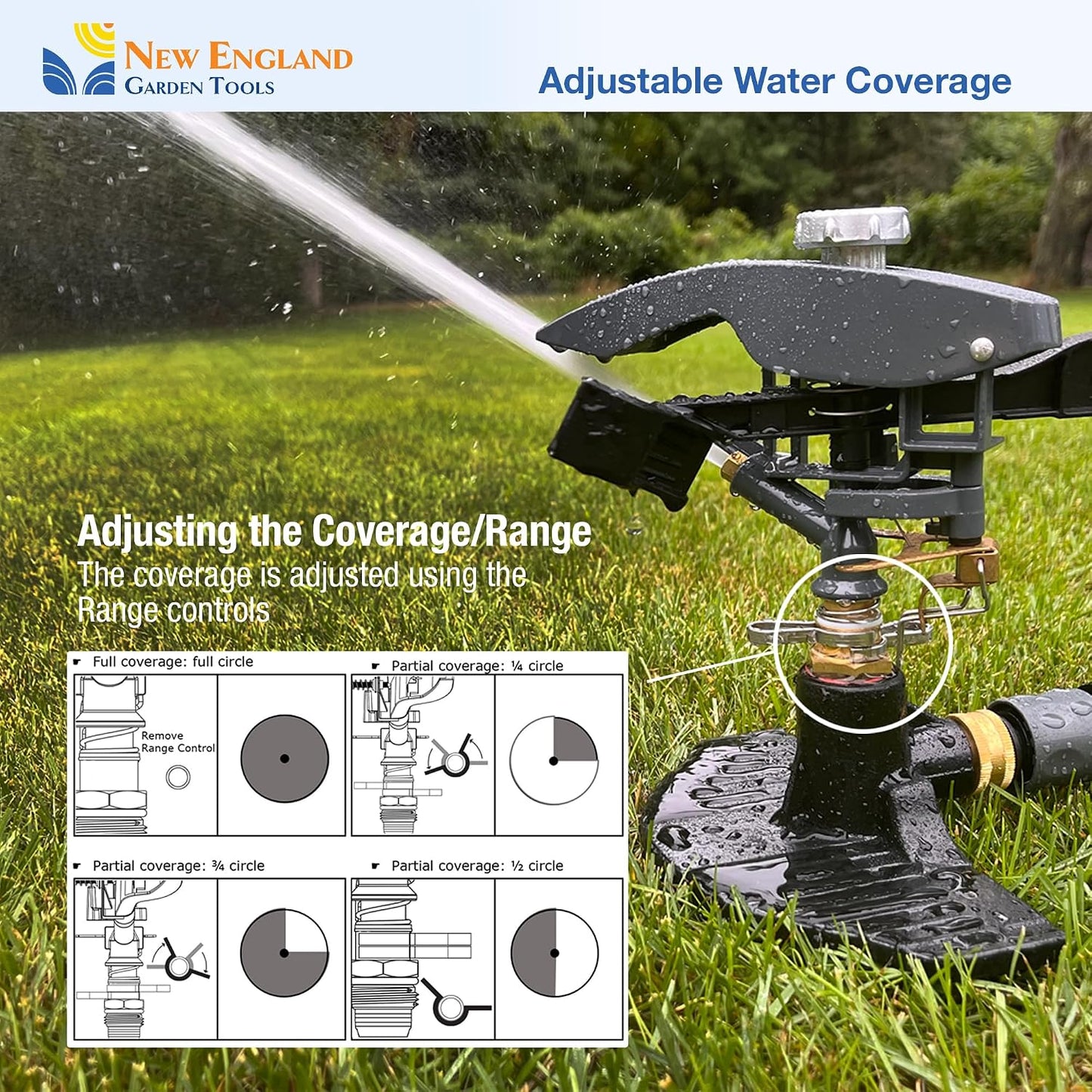 Heavy Duty Impact Pulsating Sprinkler 300004, Powerful Jet Reach 80 ft Diameter, 360° Range Control to Cover up to 5,000 Sq Ft for Farm, Lawn and Garden Irrigation
