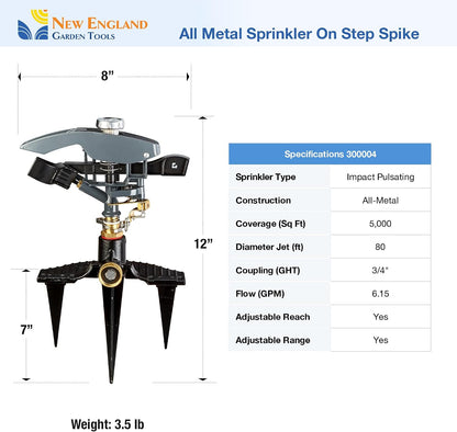 Heavy Duty Impact Pulsating Sprinkler 300004, Powerful Jet Reach 80 ft Diameter, 360° Range Control to Cover up to 5,000 Sq Ft for Farm, Lawn and Garden Irrigation