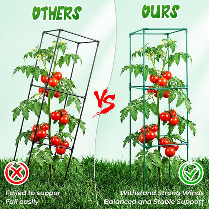 3 Pack Square Tomato Cages with 3 Pcs Zippered Plant Netting Covers, 48.5 in Adjustable 3-Tier Tomato Plants Trellis, Drawstring Plant Protection for Climbing Vegetables, Fruit, Flowers