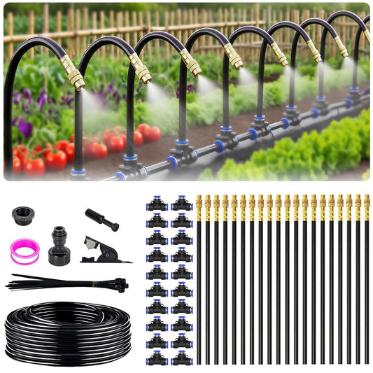 65FT 5/16 Inch Drip Irrigation System for Garden, 2025-Upgrade High-Flow Garden Watering Kit with 20 Adjustable Copper Nozzles, Even Water Distribution for Lawn & Greenhouse