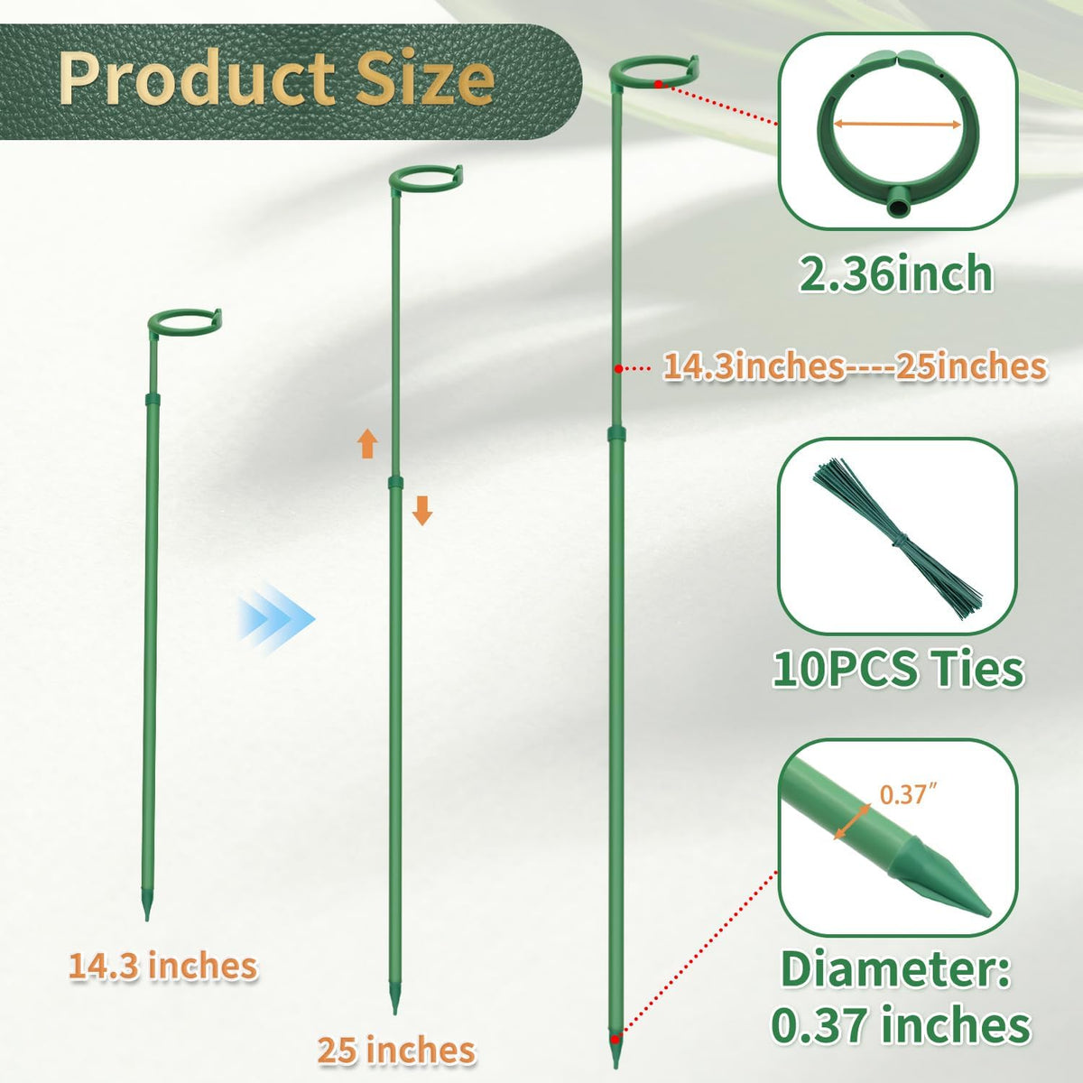 Telescoping Plant Stakes, 3Pcs 17.9IN to 42.3IN Adjustable Monstera Support