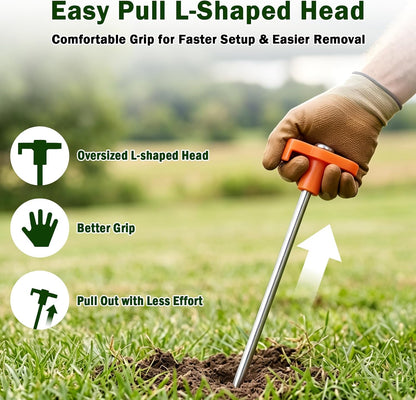 Heavy Duty Tent Stakes 7 Inch, 10 Pack Galvanized Steel Camping Pegs, Ground Anchors for Tents, Canopy and Tarp, Rust Resistant Metal Stakes with High Visibility Orange Heads for Outdoor