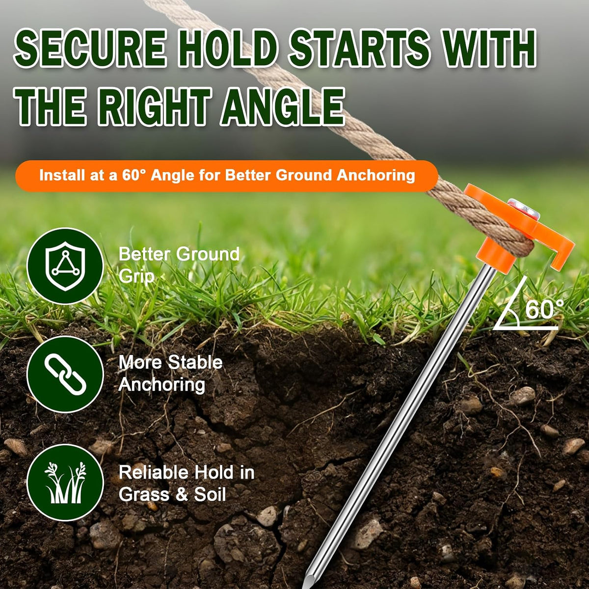 Heavy Duty Tent Stakes 7 Inch, 10 Pack Galvanized Steel Camping Pegs, Ground Anchors for Tents, Canopy and Tarp, Rust Resistant Metal Stakes with High Visibility Orange Heads for Outdoor
