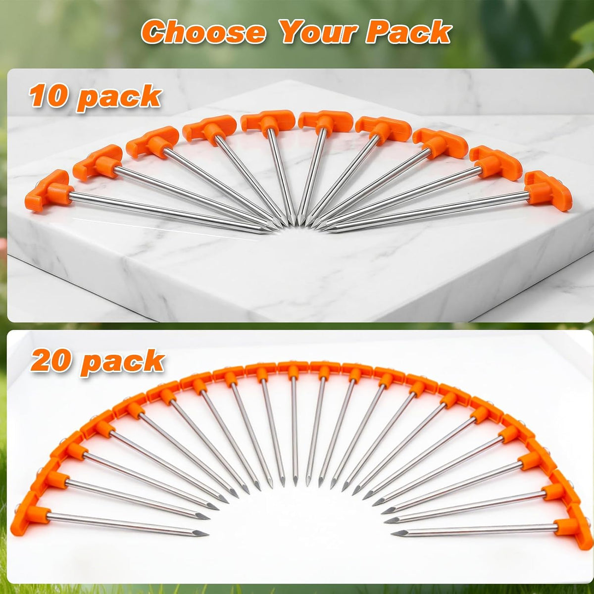 Heavy Duty Tent Stakes 7 Inch, 10 Pack Galvanized Steel Camping Pegs, Ground Anchors for Tents, Canopy and Tarp, Rust Resistant Metal Stakes with High Visibility Orange Heads for Outdoor