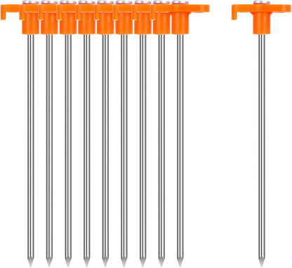Heavy Duty Tent Stakes 7 Inch, 10 Pack Galvanized Steel Camping Pegs, Ground Anchors for Tents, Canopy and Tarp, Rust Resistant Metal Stakes with High Visibility Orange Heads for Outdoor