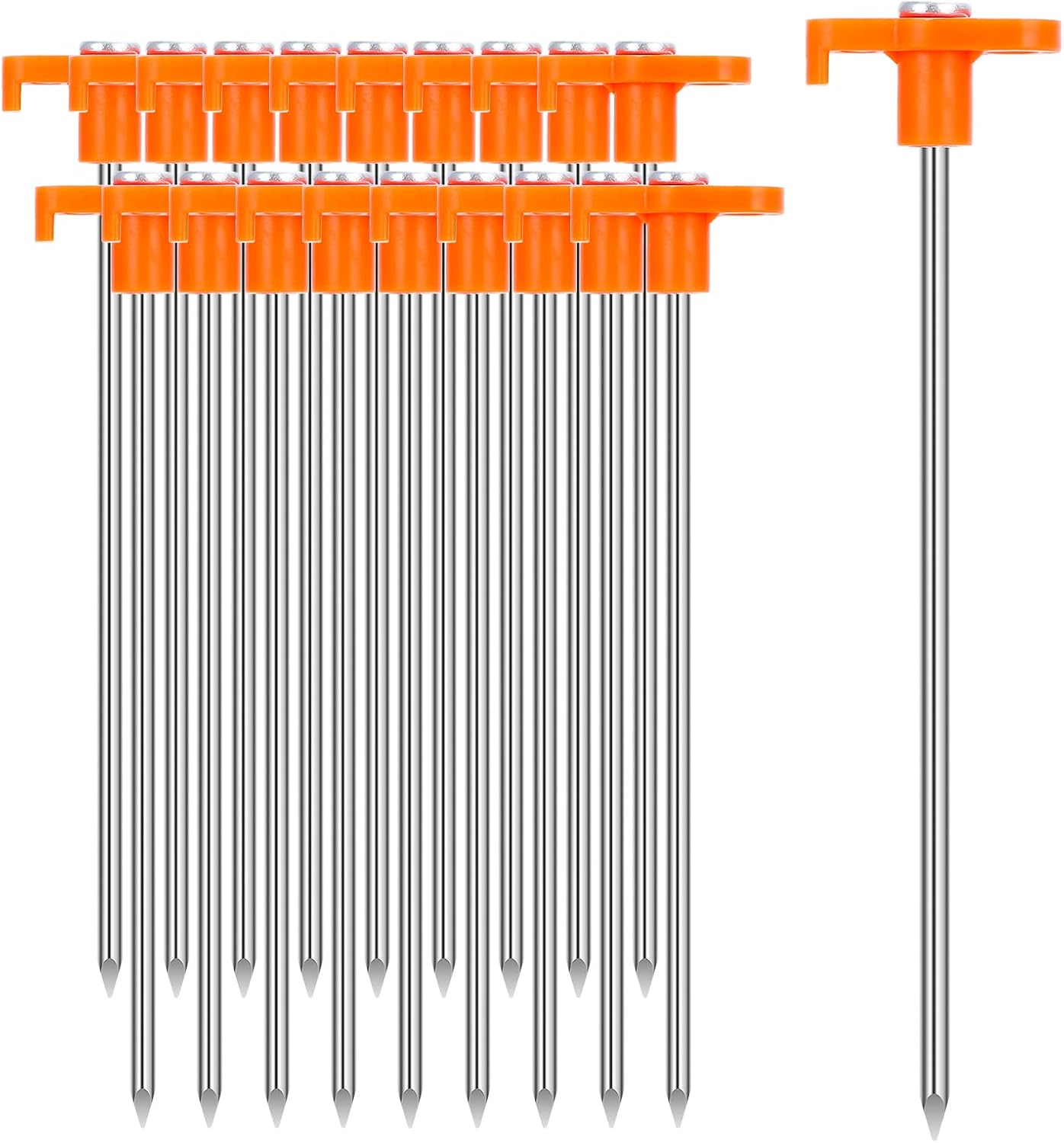 Heavy Duty Tent Stakes 7 Inch, 10 Pack Galvanized Steel Camping Pegs, Ground Anchors for Tents, Canopy and Tarp, Rust Resistant Metal Stakes with High Visibility Orange Heads for Outdoor