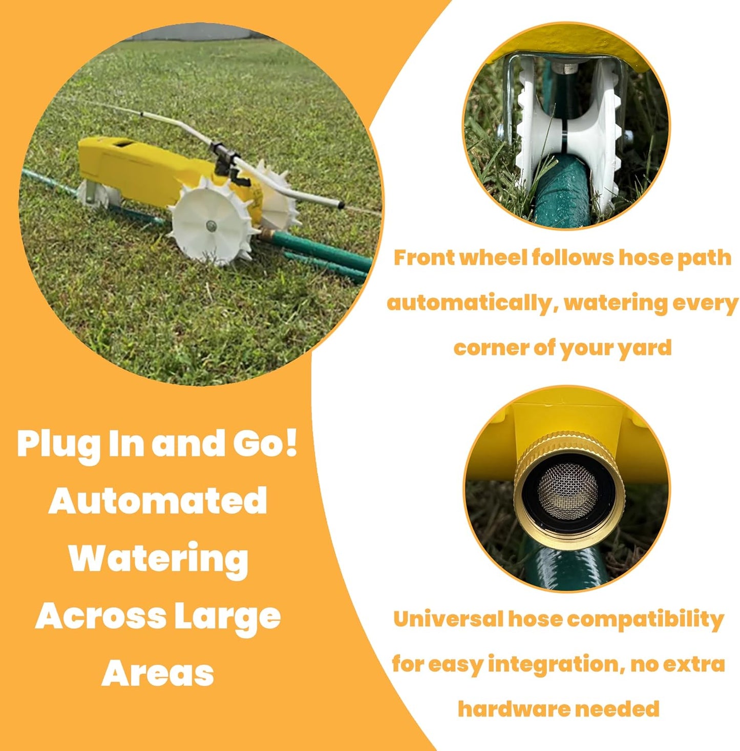 Rain Train 13,500 Square Feet Cast Iron Outdoor Lawn Traveling Water Sprinkler for Yard, and Garden, with Auto Shut Off, Yellow