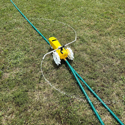 Rain Train 13,500 Square Feet Cast Iron Outdoor Lawn Traveling Water Sprinkler for Yard, and Garden, with Auto Shut Off, Yellow