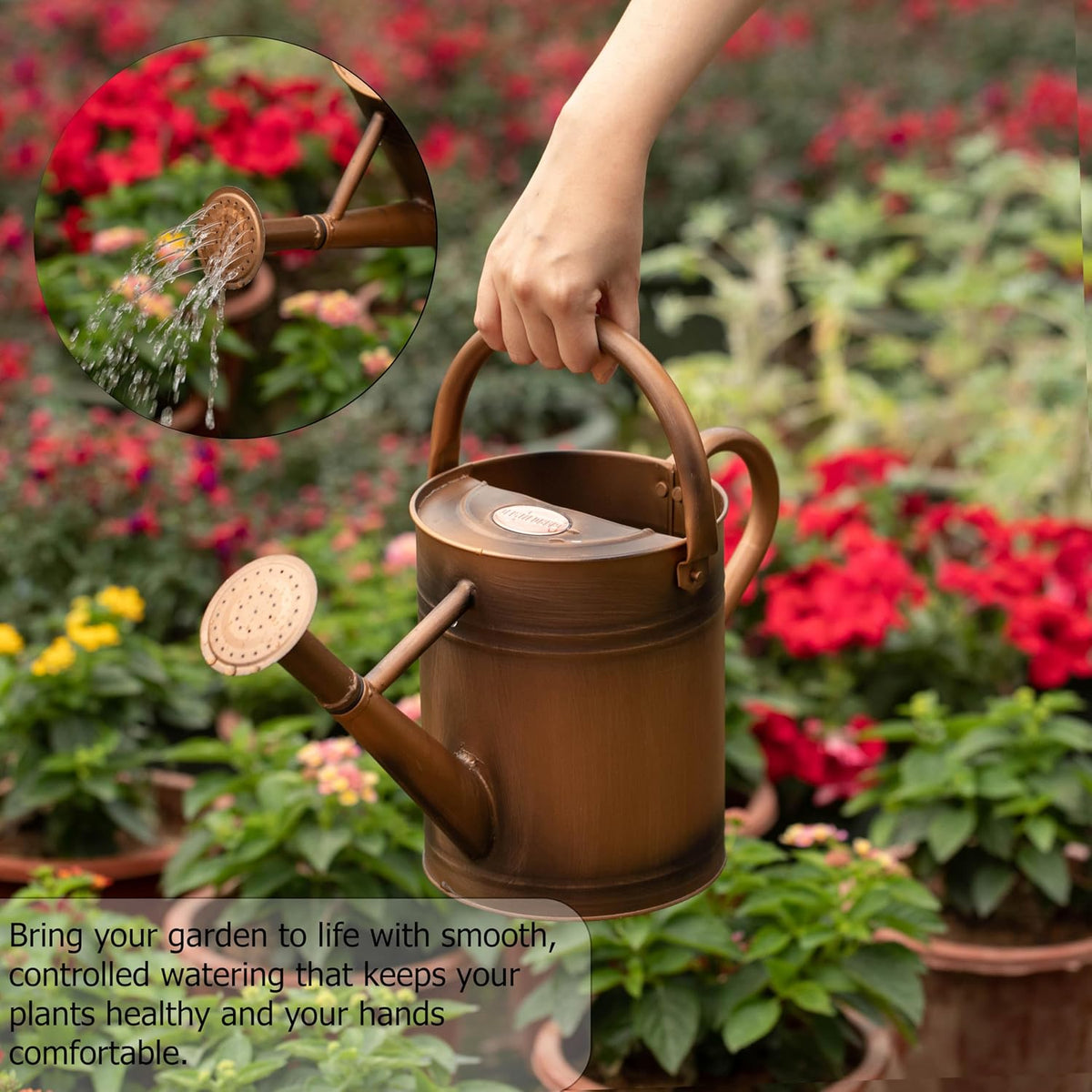 1 Gallon Metal Watering Can with Removable Long Spout & Sprinkler Head for Indoor & Outdoor Use Ideal for Garden Flowers Potted Plants Houseplants Modern Decorative Home Accessories, Bronze