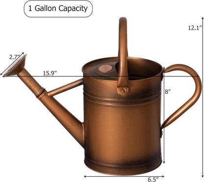 1 Gallon Metal Watering Can with Removable Long Spout & Sprinkler Head for Indoor & Outdoor Use Ideal for Garden Flowers Potted Plants Houseplants Modern Decorative Home Accessories, Bronze