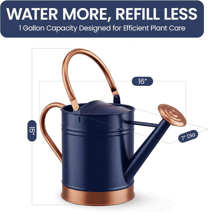 1 Gallon Metal Watering Can with Removable Long Spout & Sprinkler Head for Indoor & Outdoor Use Ideal for Garden Flowers Potted Plants Houseplants Modern Decorative Home Accessories, Bronze