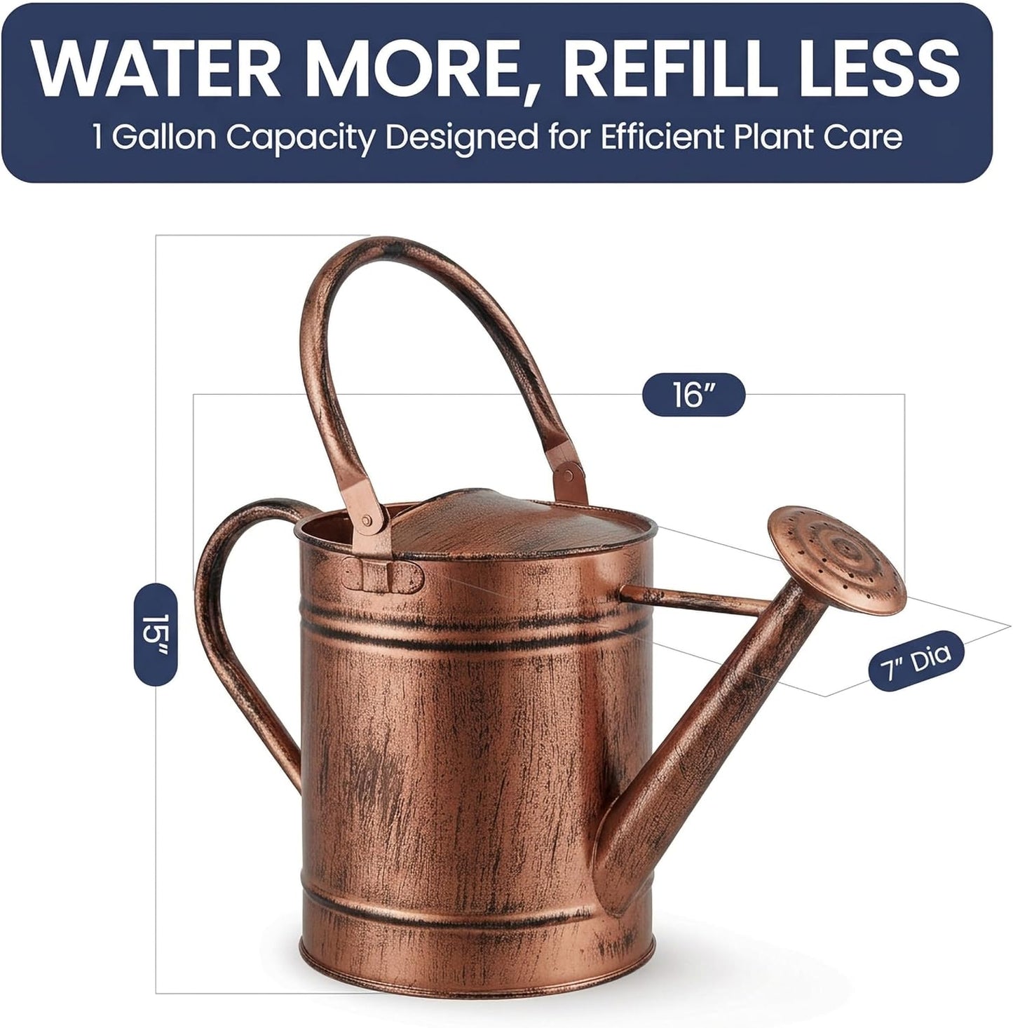 1 Gallon Metal Watering Can with Removable Long Spout & Sprinkler Head for Indoor & Outdoor Use Ideal for Garden Flowers Potted Plants Houseplants Modern Decorative Home Accessories, Bronze