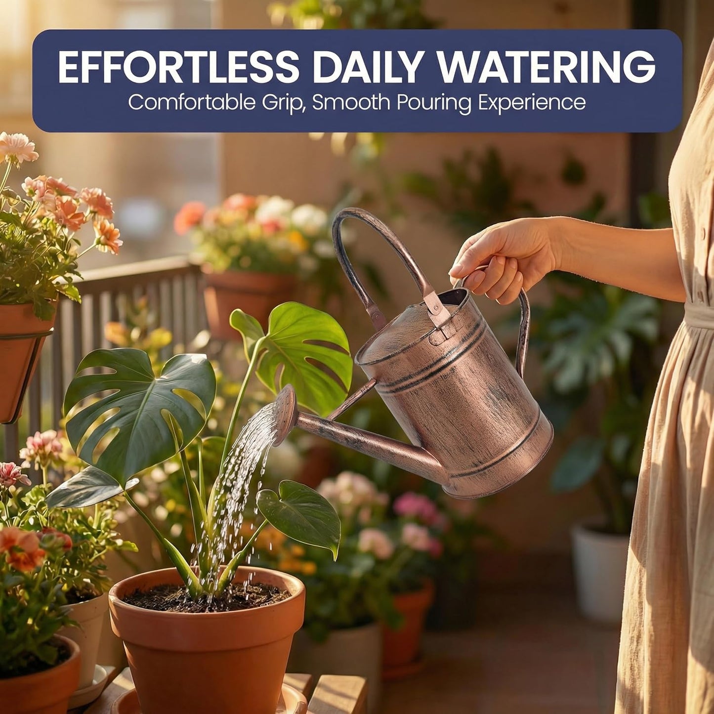 1 Gallon Metal Watering Can with Removable Long Spout & Sprinkler Head for Indoor & Outdoor Use Ideal for Garden Flowers Potted Plants Houseplants Modern Decorative Home Accessories, Bronze