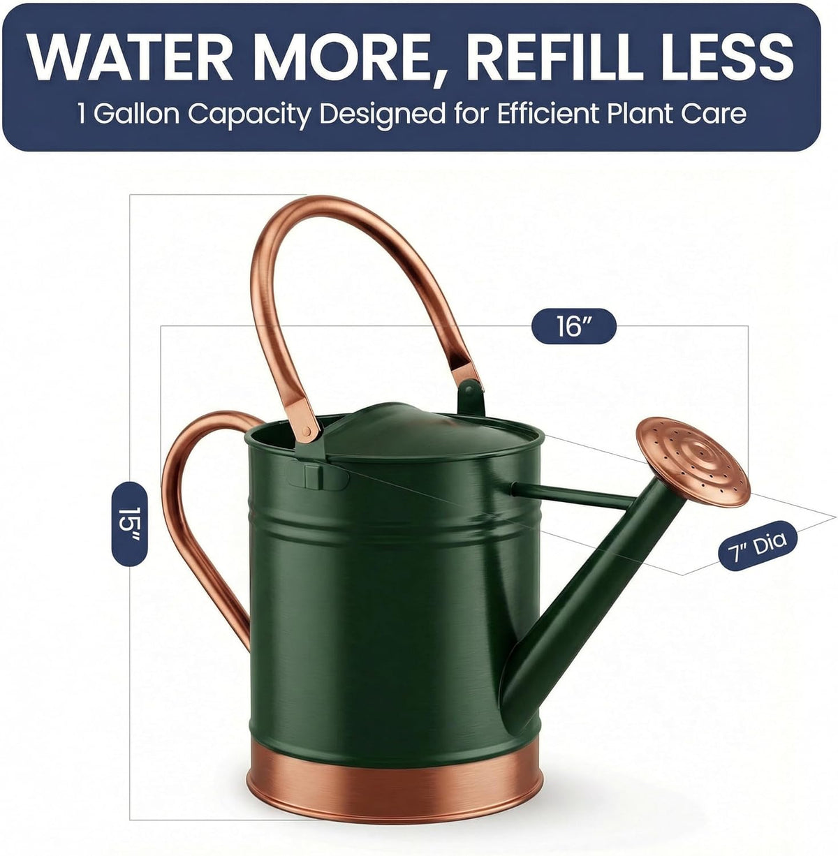 1 Gallon Metal Watering Can with Removable Long Spout & Sprinkler Head for Indoor & Outdoor Use Ideal for Garden Flowers Potted Plants Houseplants Modern Decorative Home Accessories, Bronze