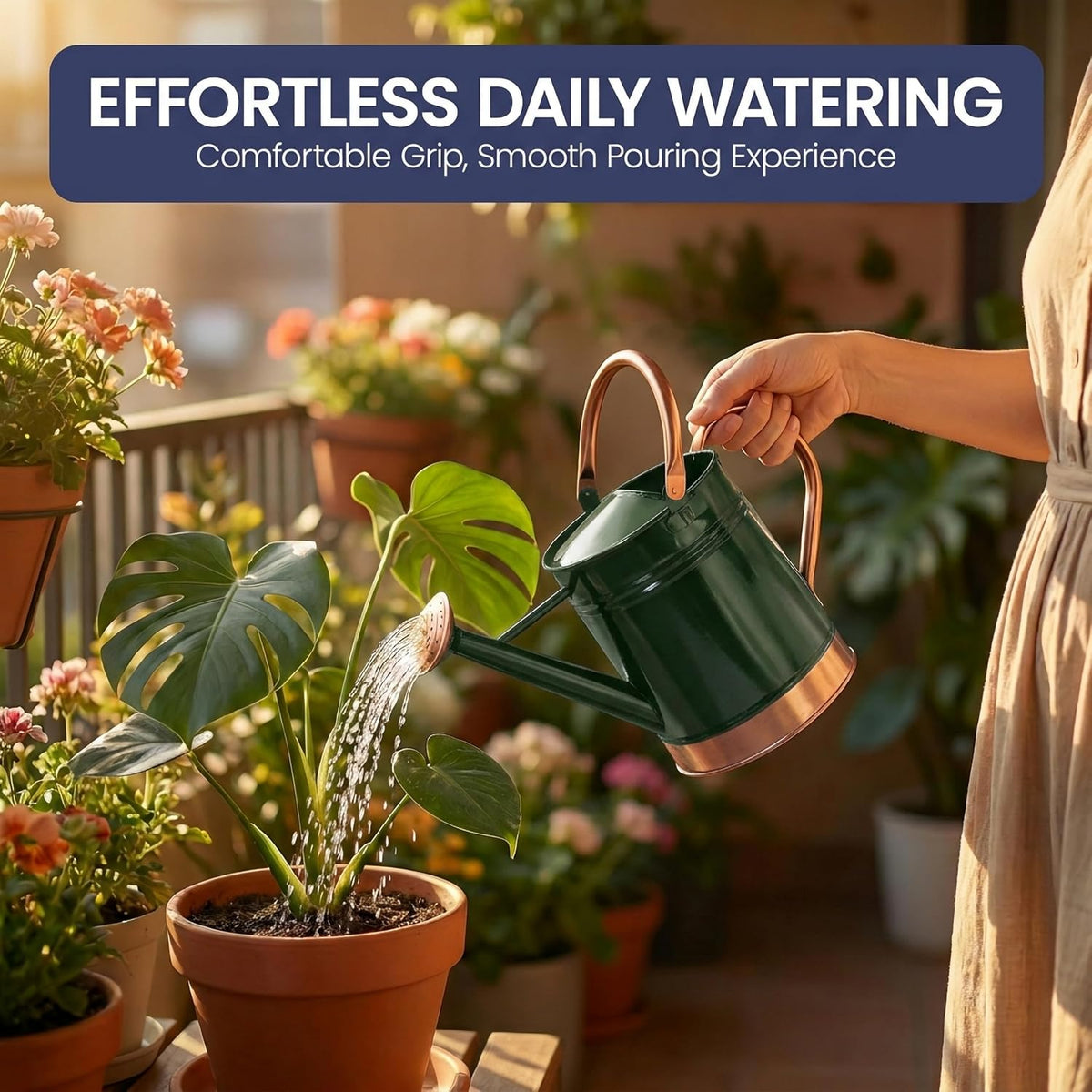 1 Gallon Metal Watering Can with Removable Long Spout & Sprinkler Head for Indoor & Outdoor Use Ideal for Garden Flowers Potted Plants Houseplants Modern Decorative Home Accessories, Bronze