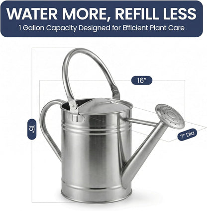 1 Gallon Metal Watering Can with Removable Long Spout & Sprinkler Head for Indoor & Outdoor Use Ideal for Garden Flowers Potted Plants Houseplants Modern Decorative Home Accessories, Bronze