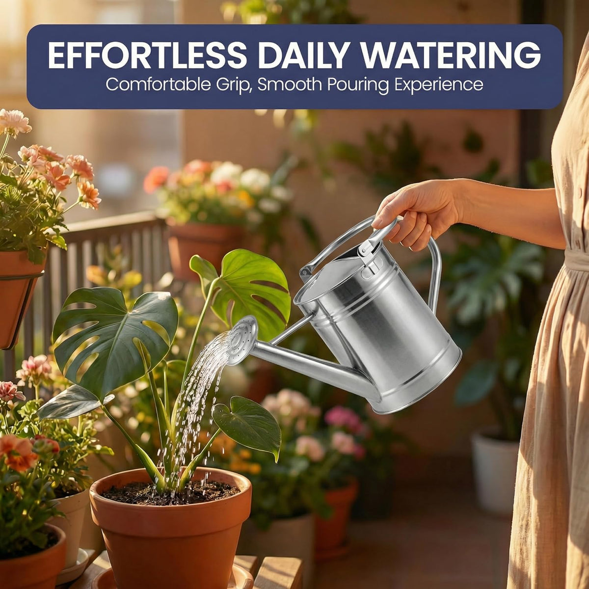 1 Gallon Metal Watering Can with Removable Long Spout & Sprinkler Head for Indoor & Outdoor Use Ideal for Garden Flowers Potted Plants Houseplants Modern Decorative Home Accessories, Bronze