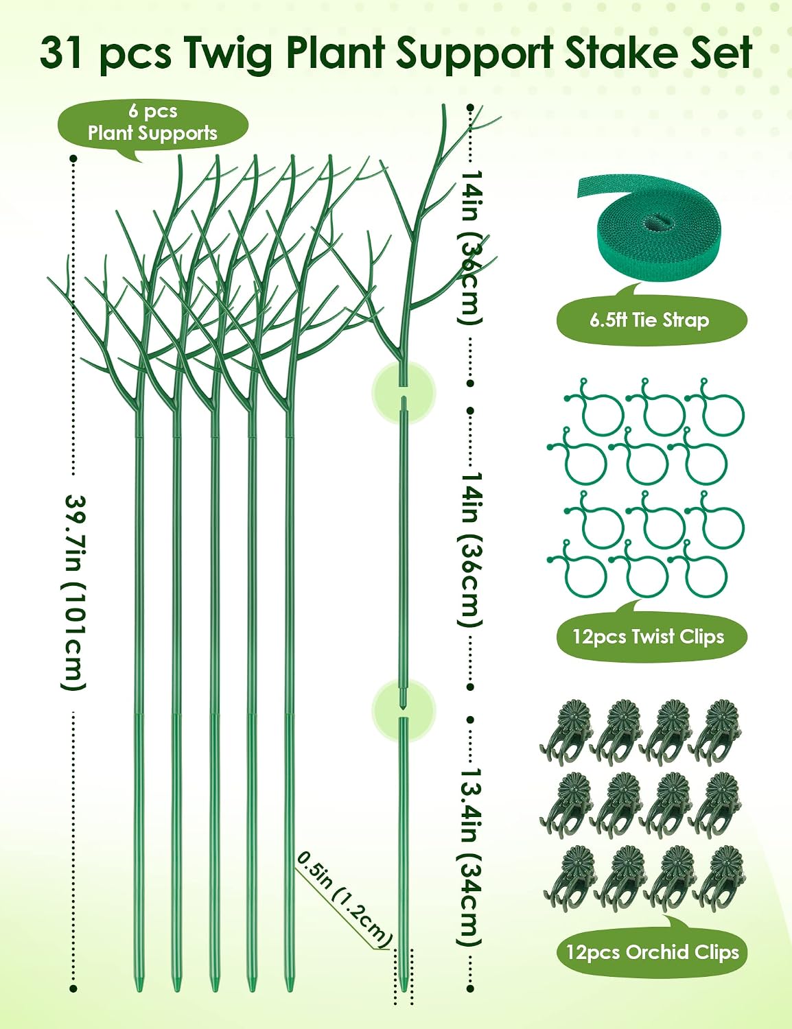 39.5" Comprehensive Plant Support Stake Set of 6 - Durable