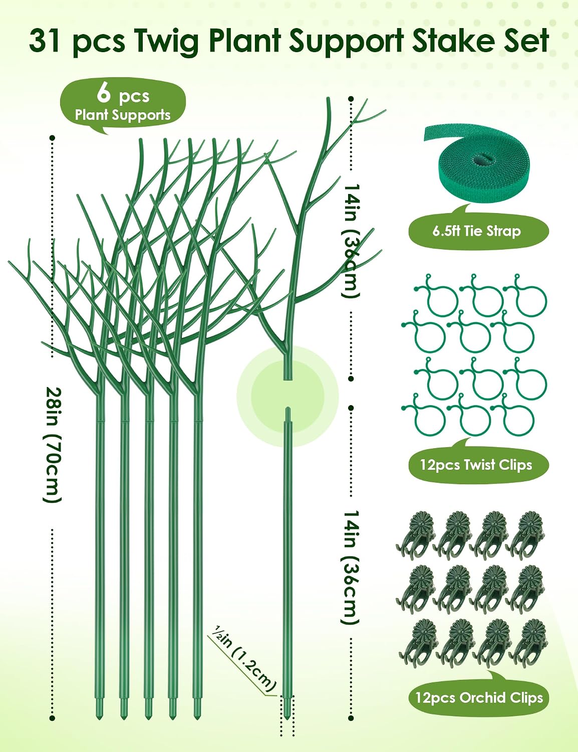 39.5" Comprehensive Plant Support Stake Set of 6 - Durable