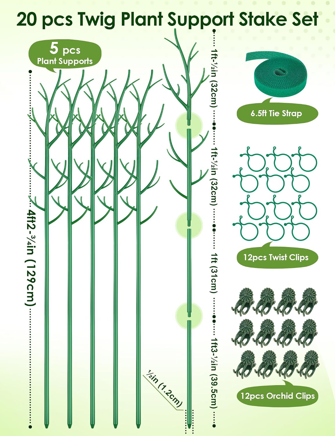 39.5" Comprehensive Plant Support Stake Set of 6 - Durable