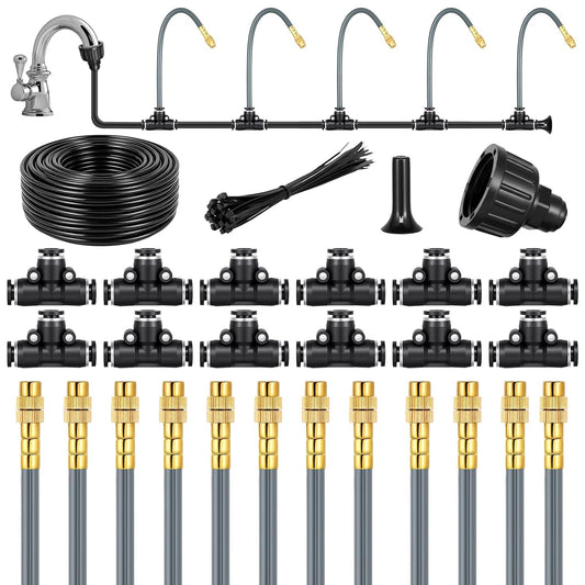 49.2Ft 1/4" Drip Irrigation System 360° Watering Misting System