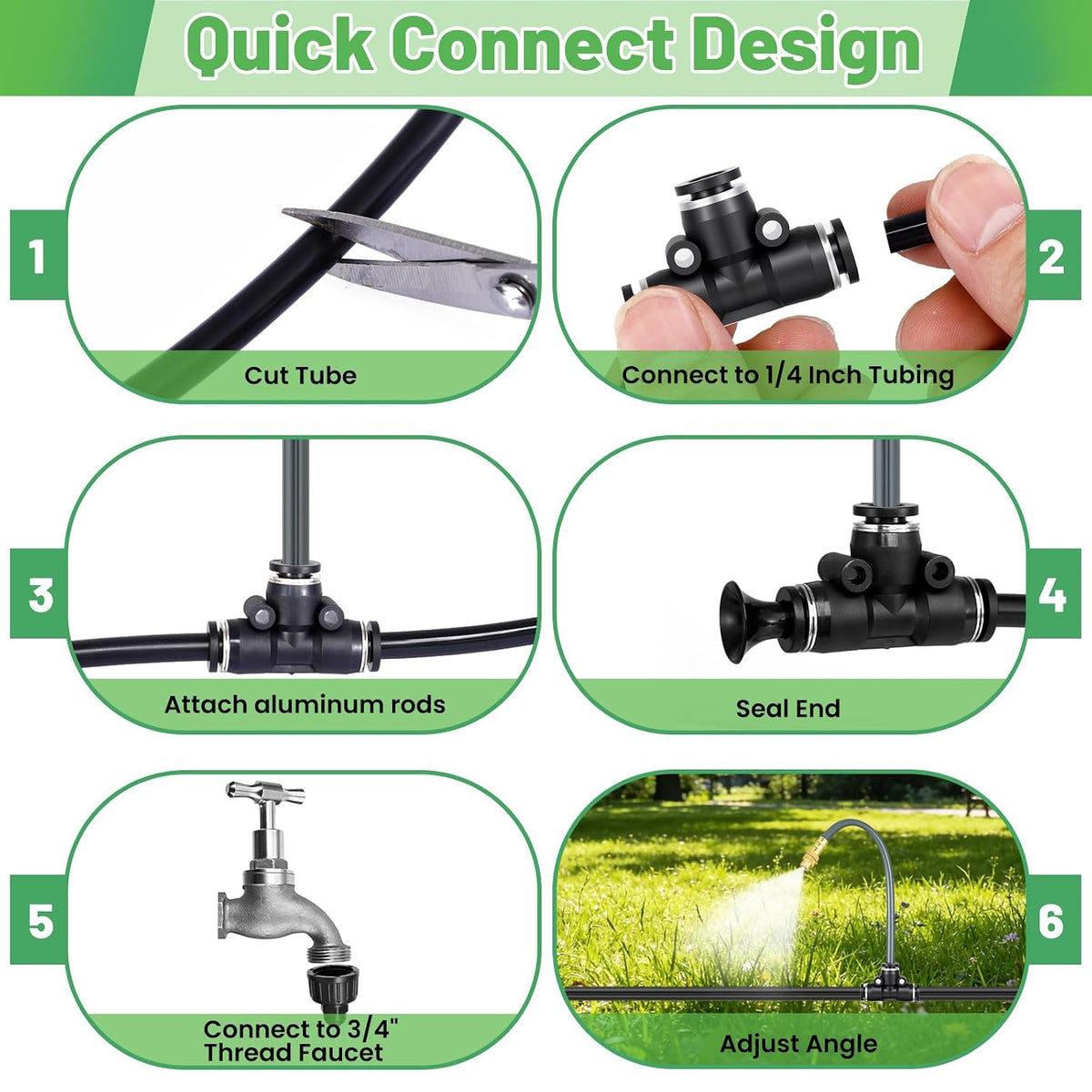 49.2Ft 1/4" Drip Irrigation System 360° Watering Misting System
